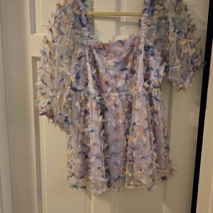 Dip Multicolor Floral Sheer Blouse